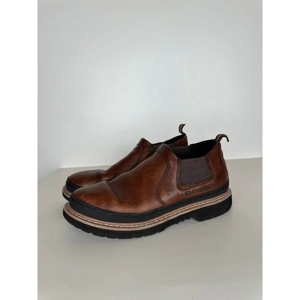 Chinook Mens Brown Leather Slip On Chelsea Boots Size 11 Ultra Grip Work Outdoor